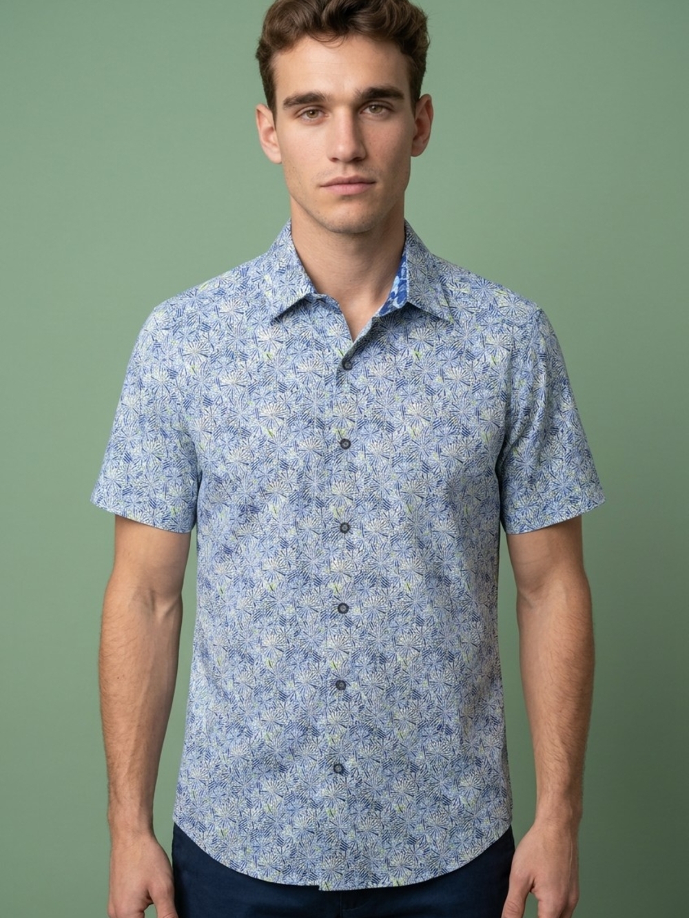 Robert Graham Blue Short-Sleeve Button-Down Shirt